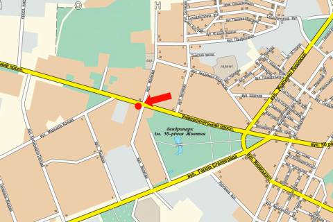 Billboard B in Kropyvnytskyi (Kirovograd), 3x6  Tel'nova st. (kol. Pravdi av.) / Volkova st., bila magazinu "ABV-tehnika", picerii "Celentano", z centru scheme