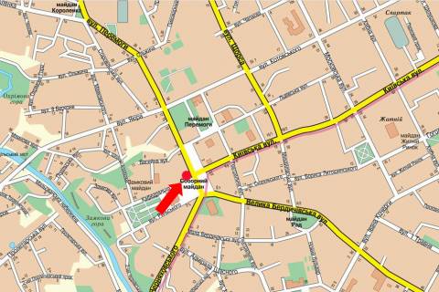 Citylight  in Zhytomyr, 1.8x1.2  Soborna pl. / Kafedral'na st., bila BTA banku, Sudu scheme