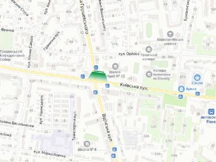 Billboard A in Rivne Grusevs'kogo st. - Kiivs'ka st., prajs za translaciu rolika 10 sek., 1 raz v 2 hv., z 7.30 do 23.30 scheme