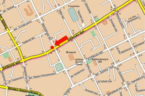 Citylight  in Zhytomyr, 1.8x1.2  Kiivs'ka st., 37 / Nebesnoi Sotni st. (kol. Moskovs'ka st.), bila CUMu, magazinu "Plato", "Vatsons" scheme