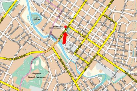 Citylight  in Kropyvnytskyi (Kirovograd), 1.8x1.2  V. Perspektivna st. (kol. Marksa st.), 46/91, bila TC "DEPOt Center", supermarketiv "ATB", "Prostor" scheme