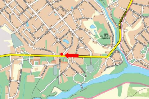 Billboard A in Zhytomyr, 3x6  Cudnivs'ka st. (kol. Cernahivs'kogo st.) , 92, rozdil'nik, bila TC "Okean", z centru scheme