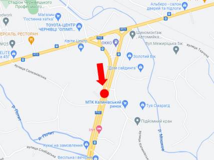 Billboard A in Chernivtsi, 3x6  Kalinivs'ka st., navproti rinku "Kalinivs'kij", rozdil'nik, v bik centru scheme