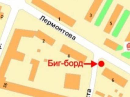 Billboard A in Krivy Rig, 3x6  Lermontova st., 6 - Nimec'ka (kol. Libknehta) st., u bik Miru av. scheme