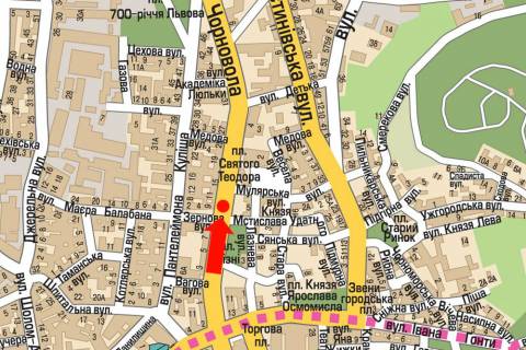 Scrolller, Scroll  in Lviv, 1.8x1.2  Cornovola av., 9 / Zernova st., rozdil'nik, bila gotelu "L'viv", na svitlofori, z centru - 447096 scheme