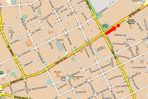 Citylight  in Zhytomyr, 1.8x1.2  Kiivs'ka st., 100, navproti TRC "Global", supermarketiv "Fokstrot", "El'dorado", "Comfy", "Karavan" scheme