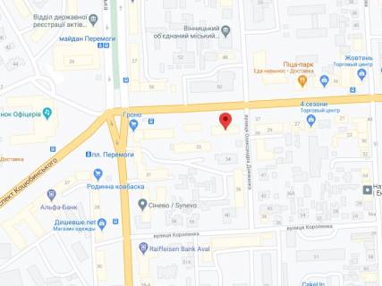 Billboard A in Vinnytsia Kocubins'kogo av., 31, apteka "Med Servis", NoK024, prajs za rolik 10 sek 1 vihid/5 hvilin, z 8:00-22:00. Rozrahunok dla insih parametriv translacii utocnujte u menedzera. scheme