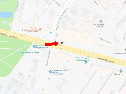 Backlight B in Kyiv, 2.3x3.14  Peremogi av., 26, navproti st.m. "Politehnicnij institut", bila TRC "Smart Plaza", supermarketu "Sil'po", v centr scheme