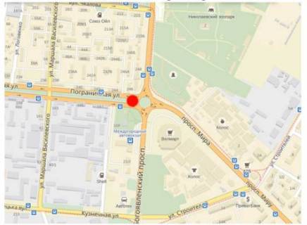 Billboard A in Mykolaiv Bogoavlens'kij av. (kolis. Zovtnevij av.) - Prikordonna st. (kolis. Cigrina st.) scheme