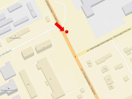 Billboard B in Uzhgorod, 3x6  Gagarina st. / Martina st. (kol. Pariz'koi komuni st.), bila AZS "OKKO", z centru scheme