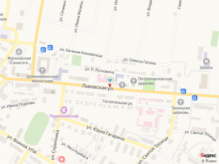 Billboard B in Zhovkva, 3x6  L'vivs'ka st., 15, porad poliklinika, skola mistectv scheme