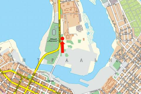 Billboard  in Mykolaiv, 3x6  Geroiv Stalingradu av., bila supermarketiv "Amstor", "Praktiker", z centru scheme