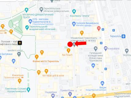 Citylight A in Ternopil, 1.8x1.2  Cornovola st., 4, bila Ukrtelekomu, v bik Teatral'nogo majdanu scheme