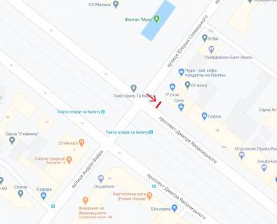 Citylight  in Dnipro (Dnipropetrovsk) Avornic'kogo av.  (kolis. Marksa av.), 70 - Slovac'kogo st., v storonu Voskresens'ka st. scheme
