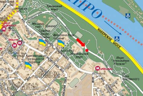 Citylight A in Kyiv, 1.8x1.2  Parkova doroga st., 3/5, pered KVC "Parkovij", povorot na restoran "Kureni", v bik Dniprovs'kogo spusku scheme