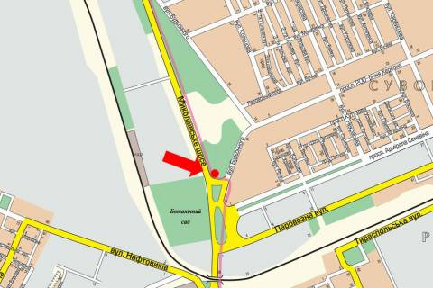 Billboard B in Kherson, 3x6  Mikolaivs'ke sose / Kedrovs'kogo st. (kol. Budennogo st.), avtovokzal, v centr (flazok) scheme