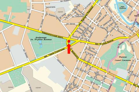 Billboard A in Kropyvnytskyi (Kirovograd), 3x6  Anovs'kogo st. / Tel'nova st. (kol. Pravdi av.), "Kolgosnij" i "Kritij" rinki scheme