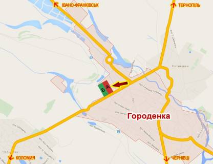 Billboard A in Horodenka V'izd v misto z boku Kolomii scheme