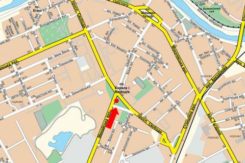 Prismatron, Prism A in Uzhgorod, 3x6  Kirila i Mefodia pl. / Minajs'ka st. / Svobodi av., bila gotelu "Zakarpatta" - 20464 scheme