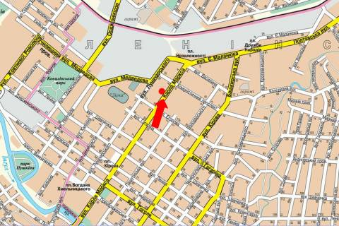 Citylight B in Kropyvnytskyi (Kirovograd), 1.8x1.2  V. Perspektivna st. (kol. Marksa st.), 10, bila magazinu "Music Brand" scheme