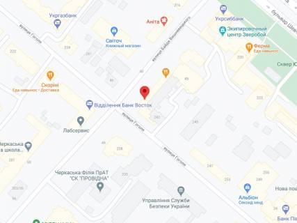 Billboard A in Cherkasy Bajdi Visnevec'kogo st., 47, apteka "Vitamin", prajs za rolik 10 sek 1 vihid/5 hvilin, z 8:00-22:00. Rozrahunok dla insih parametriv translacii utocnujte u menedzera. scheme