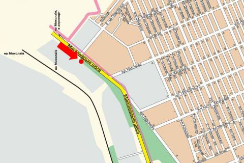 Billboard A in Kherson, 3x6  Mikolaivs'ke sose / 8-ma Pol'ova st., v centr (flazok) scheme
