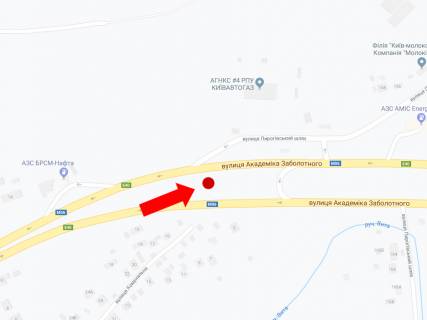 Billboard  in Kyiv, 3x6  Zabolotnogo st. - Pirogivs'kij slah, bila tutunovoi fabriki, rozdil'nik, v bik Stolicnogo sose scheme