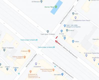 Citylight  in Dnipro (Dnipropetrovsk) Avornic'kogo av.  (kolis. Marksa av.), 70 - Slovac'kogo st., v storonu Akademicnogo teatru scheme