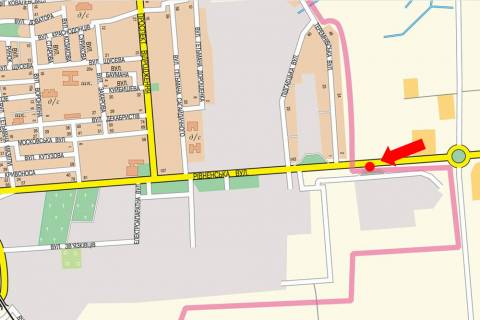 Billboard  in Lutsk, 3x6  Rivnens'ka st., miz AZS "BRSM" i "OKKO", v centr scheme