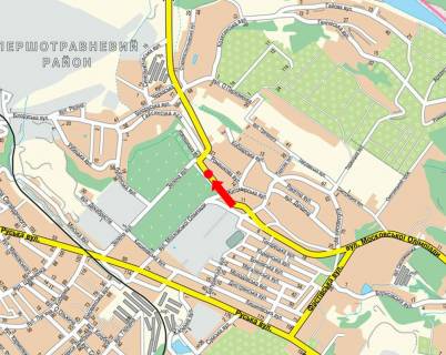 Billboard A in Chernivtsi, 3x6  Izmajlivs'ka st., bila rinku "Kalinovs'kij", rozdil'nik, z centru do rinku, prava scheme