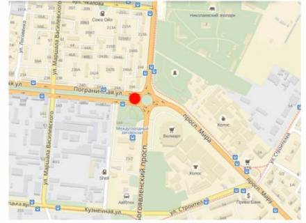 Billboard A in Mykolaiv Bogoavlens'kij av. (kolis. Zovtnevij av.) - Prikordonna st. (kolis. Cigrina st.) scheme