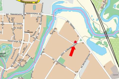 Billboard B in Sumi, 3x6  Luspi av., navproti TC "Berezka", supermarketiv "ATB", "Watsons", z centru scheme