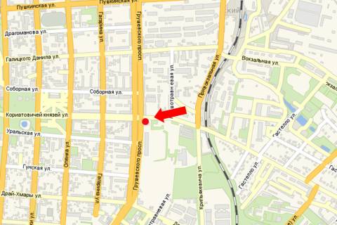 Citylight B in Kam'yanets-Podilsky, 1.8x1.2  Knaziv Koriatoviciv st. / Grusevs'kogo av., bila "Torgovogo centru" scheme