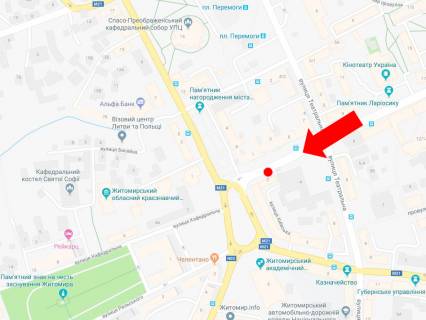 Citylight B in Zhytomyr, 1.8x1.2  Kiivs'ka st., 2, zupinka "Soborna pl.", bila centru "Vodafone", v storonu Sobornoi pl. scheme