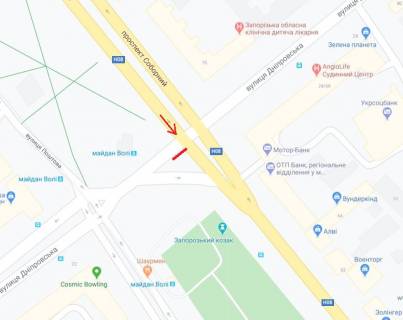Prismatron, Prism A in Zaporizhzhya Sobornyj av. (byvs. Lenina av.) / Dneprovskaa st., pl. Voli, v storonu St.Turgen'eva - 282062 scheme