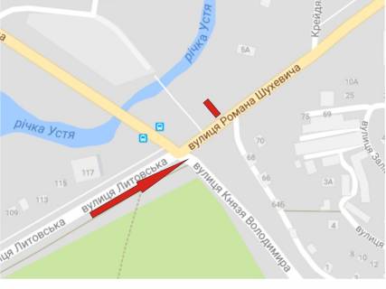 Billboard B in Rivne Suhevica st. , 5A - Knaza Volodimira st. scheme