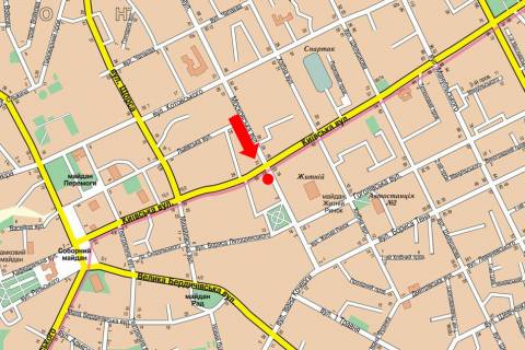 Citylight  in Zhytomyr, 1.8x1.2  Nebesnoi sotni st. (kol. Moskovs'ka st.) / Kiivs'ka st., bila CUMu, na svitlofori scheme