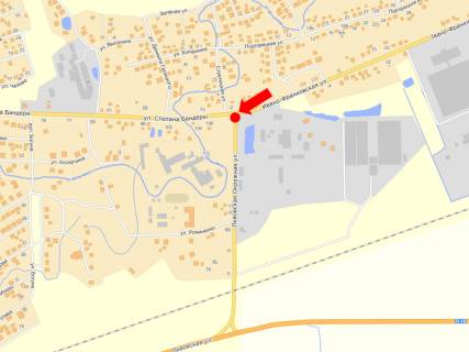 Billboard  in Kalush, 3x6  Banderi st. / Ivano-Frankivs'ka st. / L'vivs'ka st. scheme