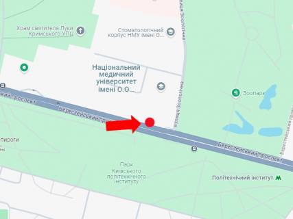 Citylight B in Kyiv, 1.8x1.2  Берестейський (кол. Перемоги) пр., 32, зупинка "Зоопарк" scheme