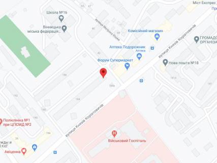 Video Billboard A in Vinnytsia Knaziv Koriatoviciv (stara nazva Sverdlova st.), 184, apteka "Koneks", prajs za rolik 10 sek 1 vihid/5 hvilin, na dvostoronn'omu ekrani, vid 144 vihodiv na den'. Rozrahunok dla insih parametriv translacii utocnujte u menedzera. - 301277 scheme
