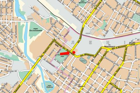 Billboard  in Kropyvnytskyi (Kirovograd), 3x6  Cikalenka st. (kol. Medvedeva st.) / El'vorti st., 7 (kol. Ordzonikidze st.), bila BC "El'vorti" scheme