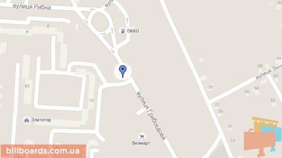 Billboard A in Bila Tserkva, 3х6  Vst. Griboedova 10, porad z supermarketom "Velmart" scheme