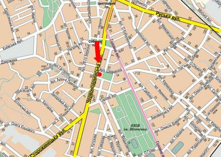 Citylight B in Chernivtsi, 1.8x1.2  Geroiv Majdanu st. (kol. Cervonoarmijs'ka st.), 17 / Brativ Rusnakiv st., z centru scheme