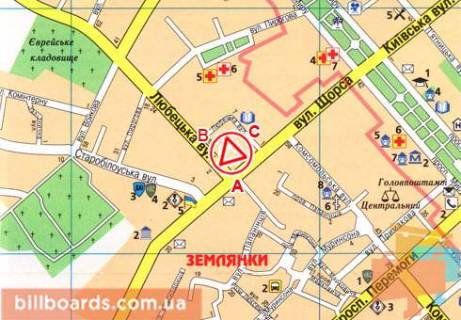 Billboard B in Chernihiv, 3x6  Ivana Mazepi st. (Sorsa st.), 13 - Lubec'ka st. scheme