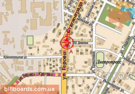 Prismatron, Prism  in Dnipro (Dnipropetrovsk) Hmel'nickogo av. (byvs. Geroev Stalingrada st.), 107 / 152-j divizii st., iz centra - 79134 scheme