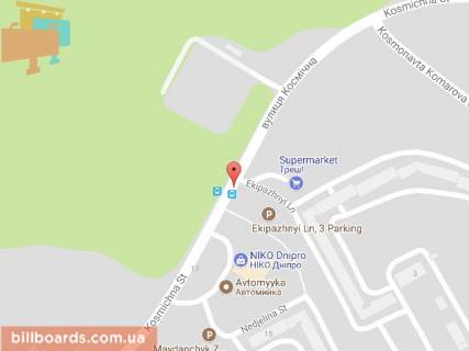 Billboard B in Dnipro (Dnipropetrovsk), 6х3  st.Kosmicna - st. Nedelina, SIL'̱PO, REJNFORD, avtosalon Micubisi scheme