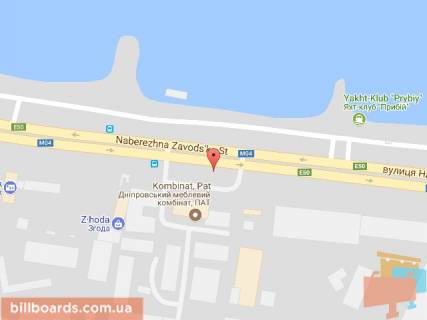 Billboard B in Dnipro (Dnipropetrovsk), 6х3  st. Naberezna Zavods'ka Ricport, meb.kombinat, ruh v bik Cervongo Kamena scheme