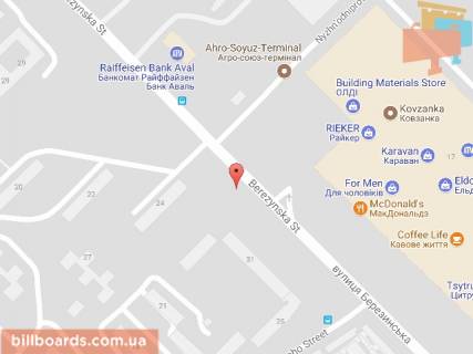 Billboard B in Dnipro (Dnipropetrovsk), 6х3  st. Berezins'ka, bila st. M. Mihnovs'kogo, navproti TRC KARAVAN, OLDI, MAKDONAL'̱DS, z centru scheme