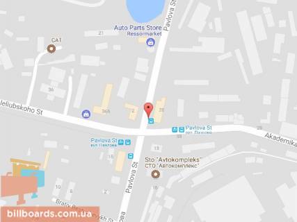 Billboard B in Dnipro (Dnipropetrovsk), 6х3  st. Pavlova - st. Ak. Belubs'kogo (Krasnozavods'ka), bila svitloforu, ruh do avtovokzalu scheme