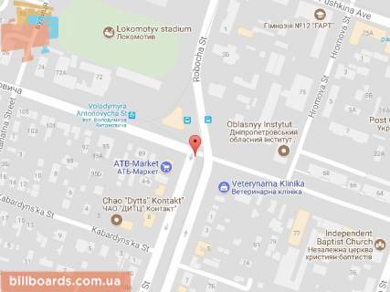 Billboard A in Dnipro (Dnipropetrovsk), 6х3  st. Roboca - st. V. Antonovica (Sverdlova), svitlofor, mag. ATB scheme